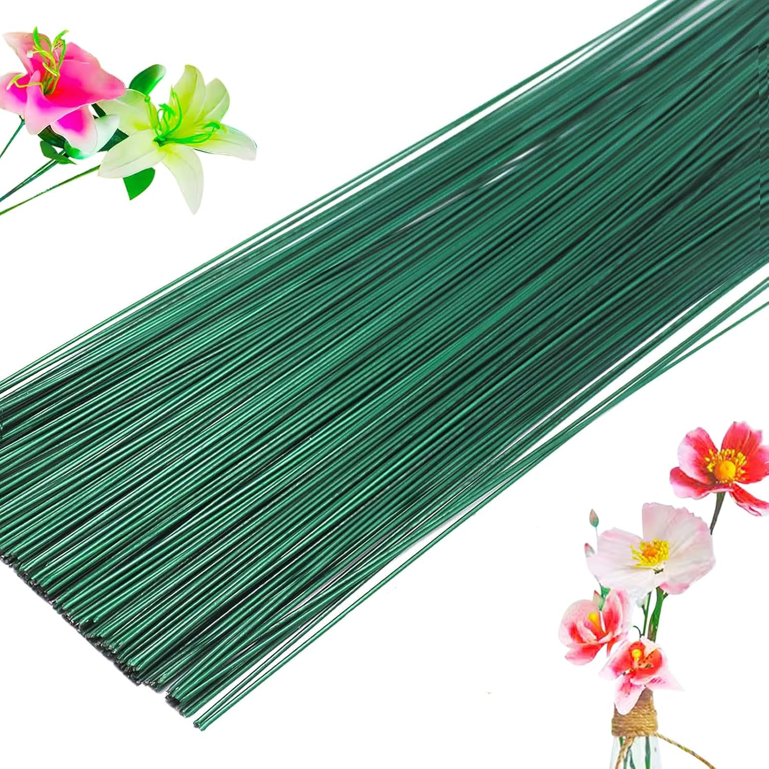 300 PCS 22 Gauge Floral Flower Stem Wire,16 Inches Floral Stem Wire Flower Arran